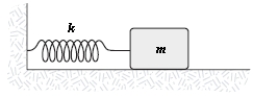 A mass m = 2.0 kg is attached to a spring having a force constant k = 290 N/m as in the figure. The mass is displaced from its equilibrium position and released. Its frequency of oscillation (in Hz)  is approximately   A)  12 B)  0.50 C)  0.010 D)  1.9 E)  0.080