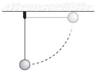 In the figure, a 1.6-kg weight swings in a vertical circle at the end of a string having negligible weight. The string is 2 m long. If the weight is released with zero initial velocity from a horizontal position, its angular momentum (in kg⋅m<sup>2</sup>/s)  at the lowest point of its path relative to the center of the circle is approximately   A)  40 B)  10 C)  30 D)  20 E)  50