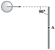 A thin rod of mass M and length L is struck at one end by a ball of clay of mass m, moving with speed v as shown in the figure. The ball sticks to the rod. After the collision, the angular momentum of the clay-rod system about A, the midpoint of the rod, is   A)  (m + M/3) (vL/2)  B)  (m + M/12) (vL/2)  C)  (m + M/6) (vL/2)  D)  mvL/2 E)  mvL
