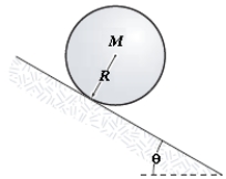 A solid sphere (radius R, mass M)  rolls without slipping down an incline as shown in the figure. The linear acceleration of its center of mass is   A)  (5/7) g sin θ B)  (3/5) g sin θ C)  (2/3) g sin θ D)  (1/2) g sin θ E)  (4/5) g sin θ