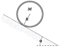 A cylindrical shell rolls without slipping down an incline as shown in the figure. The linear acceleration of its center of mass is   A)  (5/7) g sin θ B)  (1/2) g sin θ C)  (3/5) g sin θ D)  (2/3) g sin θ E)  (4/5) g sin θ
