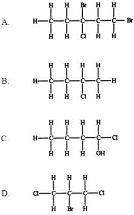 Which compound, if any, will not be optically active?   A) A B) B C) C D) D E) They are all optically active.