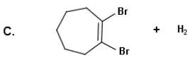 Identify the products for the reaction between cycloheptene and bromine.           A) A B) B C) C D) D E) None of these choices are correct.
