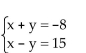 Solve the system of equations by substitution. -  A) x = 3.5, y = -11.5; (3.5, -11.5)  B) x = 3.5, y = 11.5; (3.5, 11.5)  C) x = 8, y = -11.5; (8, -11.5)  D) x = 8, y = 3.5; (8, 3.5) 