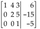 Determine whether the system corresponding to the given augmented matrix is consistent or inconsistent. If it is consistent, give the solution. -  A) consistent; x = 1, y = 5, z = -5; (1, 5, -5)  B) consistent; x = 1, y = -5, z = 5; (1, -5, 5)  C) consistent; x = -5, y = 5, z = 1; (-5, 5, 1)  D) inconsistent