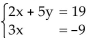 Solve the system of equations using matrices (row operations) . If the system has no solution, say that it is inconsistent. -  A) x = -3, y = 5; (-3, 5)  B) x = 5, y = -3; (5, -3)  C) x = -3, y = -5; (-3, -5)  D) inconsistent