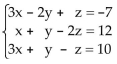 Solve the system of equations using matrices (row operations) . If the system has no solution, say that it is inconsistent. -  A) x = 1, y = 3, z = -4; (1, 3, -4)  B) x = 1, y = -3, z = -16; (1, -3, -16)  C)    D) x = 2, y = 3, z = -7; (2, 3, -7) 
