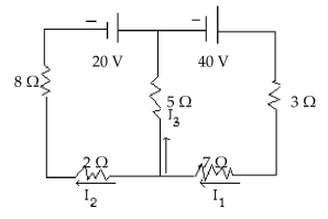 Write the word or phrase that best completes each statement or answers the question. -An application of Kirchoffʹs Rules to the circuit shown results in the following system of equations:   Find the currents     A)    B)    C)    D)   