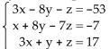 Solve the system of equations using Cramerʹs Rule if it is applicable. If Cramerʹs Rule is not applicable, say so. -  A) x = 1, y = 6, z = 8; (1, 6, 8)  B) x = 6, y = 8, z = 6; (6, 8, 6)  C) x = 1, y = -6, z = -8; (1, -6, -8)  D) x = 2, y = 4, z = 8; (2, 4, 8) 