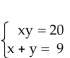 Solve the system of equations using substitution. -  A) x = 5, y = 4; x = 4, y = 5 or (5, 4) , (4, 5)  B) x = 6, y = 3; x = 3, y = 6 or (6, 3) , (3, 6)  C) x = 10, y = 2; x = 2, y =10 or (10, 2) , (2, 10)  D) x = 20, y = 1; x = 1, y = 20 or (20, 1) , (1, 20) 