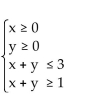 Graph the system of linear inequalities. Tell whether the graph is bounded or unbounded, and label the corner points. -    A) bounded; B) unbounded; corner points (3, 0) , (0, 3) ,(0, 1) , (1, 0) corner points (0, 0) , (0, 1) , (1, 0)      C) unbounded; D) no solution corner points (3, 0) , (0, 3)     