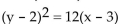 Find the vertex, focus, and directrix of the parabola with the given equation. -  A) vertex: (3, 2) focus: (6, 2) directrix: x = 0 B) vertex: (-3, -2) focus: (0, -2) directrix: x = -6 C) vertex: (2, 3) focus: (5, 3) directrix: x = -1 D) vertex: (3, 2) focus: (0, 2) directrix: x = 6