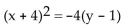 Find the vertex, focus, and directrix of the parabola with the given equation. -  A) vertex: (-4, 1) focus: (-4, 0) directrix: y = 2 B) vertex: (4, -1) focus: (4, -2) directrix: y = 0 C) vertex: (1, -4) focus: (1, -5) directrix: y = -3 D) vertex: (-4, 1) focus: (-4, 2) directrix: x = 0