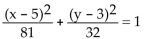 Find an equation for the ellipse described. -Center at (5, 3) ; focus at (12, 3) ; vertex at (14, 3)  A)    B)    C)    D)   