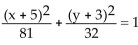 Find an equation for the ellipse described. -Center at (5, 3) ; focus at (12, 3) ; vertex at (14, 3)  A)    B)    C)    D)   
