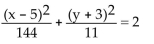 Find an equation for the ellipse described. -Center at (5, 3) ; focus at (12, 3) ; vertex at (14, 3)  A)    B)    C)    D)   