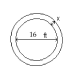 Write the word or phrase that best completes each statement or answers the question. -A circular pool measures 16 feet across. One cubic yard of concrete is to be used to create a circular borderof uniform width around the pool. If the border is to have a depth of 1 inch, how wide will the border be?Use 3.14 to approximate π. Express your solution rounded to two decimal places. (1 cubic yard = 27 cubicfeet)    A) 4.93 ft B) 15.48 ft C) 5.69 ft D) 10.78 ft