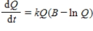 Consider the differential equation   ​ with the side condition   . The solution Q(t) describes restricted growth and has a graph known as the Gompertz curve. Using separation of variables, solve this differential equation.
