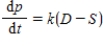 Assume that the rate of change of the unit price of a commodity is proportional to the difference between the demand and the supply so that   ​ where k is a constant of proportionality. Suppose that D=74-5p, S=2+3p, and p(0)=2. Find a formula for p(t).