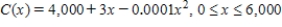 The total weekly cost (in dollars) incurred by a company in pressing x compact discs is   . ​Round answers to the nearest cent. ​What is the actual cost incurred in producing the 2,001<sup>st</sup> disc? $__________ ​What is the actual cost incurred in producing the 3,001<sup>st</sup> disc? $__________ ​What is the marginal cost when   ? $__________ ​What is the marginal cost when   ? $__________