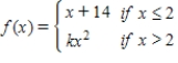 Let   ​ Find the value of k that will make f continuous on   . ​ A)    B)    C)    D)    E)   
