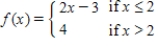 A function f is continuous at the point   if the following conditions are satisfied. ​ 1)    is defined. 2)    exists. 3)    . ​ Determine the values of x, if any, at which the function is discontinuous. At each point of discontinuity, state the condition(s)  for continuity that are violated. ​   ​   ​ A)    ; conditions 1, 2 B)    ; conditions 2, 3 C)    ; conditions 1, 2 D)    ; condition 2 E)  Continuous everywhere.