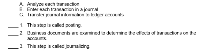 Match the basic step in the recording process described by each of the following statements.  