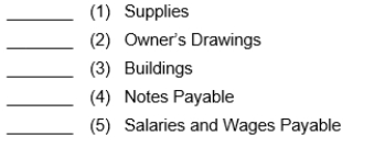 Indicate which of these items is an asset (A), liability (L) or owner's equity (OE) account.  