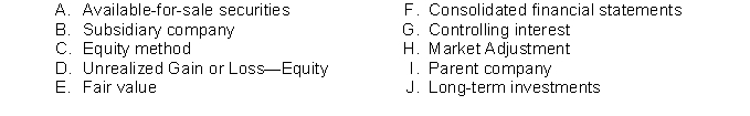 Match the items below by entering the appropriate code letter in the space provided.    