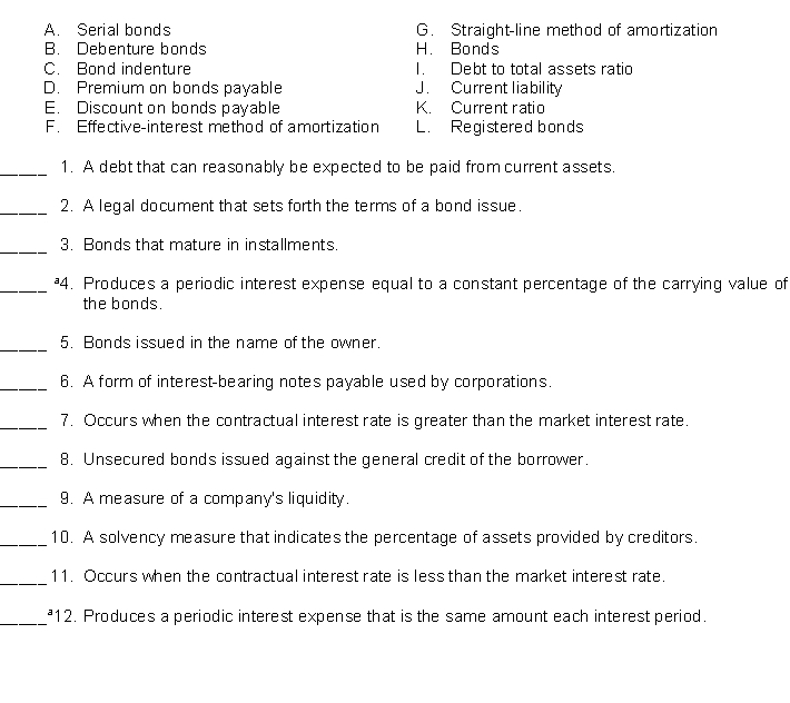 Match the items below by entering the appropriate code letter in the space provided.  