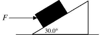 Slanted surfaces with friction: A 4.00-kg block rests on a 30.0° incline as shown in the figure. If the coefficient of static friction between the block and the incline is 0.700, what magnitude horizontal force F must act on the block to start it moving up the incline?   A)  34.0 N B)  51.1 N C)  54.7 N D)  84.0 N E)  76.4 N