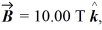 Force on moving charges: A particle with charge -5.00 C initially moves at   = (1.00   + 7.00   )  m/s. If it encounters a magnetic field   find the magnetic force vector on the particle. A)  (- 350   + 50.0   )  N B)  (- 350   - 50.0   )  N C)  ( 350   + 50.0   )  N D)  ( 350   - 50.0   )  N