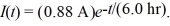 Current: The current supplied by a battery as a function of time is   What is the total number of electrons transported from the positive electrode to the negative electrode from the time the battery is first used until it is essentially dead? (e = 1.60 × 10<sup>-19</sup>C)  A)  1.2 ×   B)  4.4 ×   C)  5.3 ×   D)  3.3 ×  