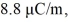 Cylindrical capacitors: A 1.0 m long piece of coaxial cable has a wire with a radius of   and a concentric conductor with inner radius   The area between the cable and the conductor is filled with a dielectric. If the voltage drop across the capacitor is   when the line charge density is   find the value of the dielectric constant. (k = 1/4πε<sub>0</sub> = 8.99 × 10<sup>9</sup> N ∙ m<sup>2</sup>/C<sup>2</sup>)  A)  4.4 B)  4.8 C)  5.3 D)  5.7