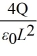 Sheets of charge: Consider two closely spaced and oppositely charged parallel metal plates. The plates are square with sides of length L and carry charges Q and -Q on their facing surfaces. What is the magnitude of the electric field in the region between the plates? A)  E =   B)  E =   C)  E = 0 D)  E =   E)  E =  
