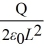 Sheets of charge: Consider two closely spaced and oppositely charged parallel metal plates. The plates are square with sides of length L and carry charges Q and -Q on their facing surfaces. What is the magnitude of the electric field in the region between the plates? A)  E =   B)  E =   C)  E = 0 D)  E =   E)  E =  
