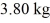 Phase changes: A substance has a melting point of 20°C and a heat of fusion of 3.9 ×   J/kg. The boiling point is   and the heat of vaporization is   at a pressure of 1.0 atm. The specific heats for the solid, liquid, and gaseous phases are 600 J/(kg ∙ K) , 1000 J/(kg∙K) , and 400 J/(kg ∙ K) , respectively. The quantity of heat required to raise the temperature of   of the substance from   to   at a pressure of 1.0 atm, is closest to A)  620 kJ. B)  470 kJ. C)  560 kJ. D)  210 kJ. E)  770 kJ.