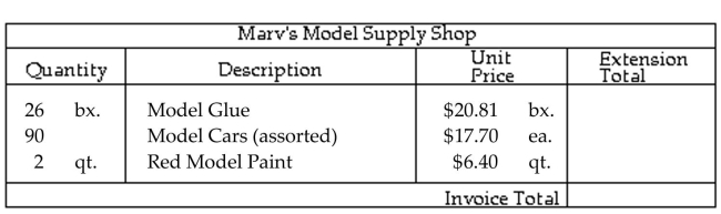 Compute the extension totals and the invoice total. -  A)    B)    C)    D)   