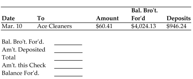 Find the balance forward for the check stub. -  A) $3,017.48 B) $4,909.96 C) $3,138.30 D) $5,030.78