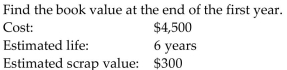Find the book value after the given number of years, using the straight-line method. Round your answer to the nearest dollar. -  A) $3,800 B) $700 C) $3,750 D) $3,100