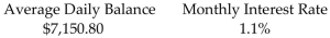 Find the finance charge for the following revolving charge account. Assume that interest is calculated on the average daily balance of the account. - A) $786.59 B) $78.66 C) $85.81 D) $71.51