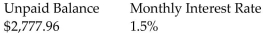 Find the finance charge on the revolving charge account. Assume interest is calculated on the unpaid balance of the account. Round to the nearest cent. -  A) $416.69 B) $38.89 C) $20.83 D) $41.67