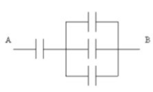<strong>The arrangement shown is composed of four 6.0 mF capacitors. What is the capacitance of the combination? </strong> A) 24.0 mF B) 4.5 mF C) 8.0 mF D) 9.0 mF E) 12.5 mF