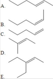 Which of the following represents a trans isomer of a compound that can exhibit cis-trans isomerism?   A) A B) B C) C D) D E) E