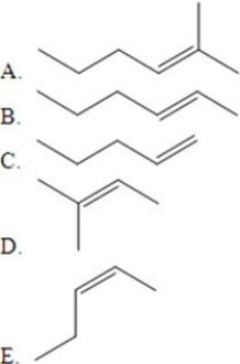 Which of the following represents a cis isomer of a compound that can exhibit cis-trans isomerism?   A) A B) B C) C D) D E) E