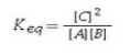 What is the balanced chemical equation that corresponds to the equilibrium constant expression (assuming a homogeneous equilibrium in the gas state) ?   A) A + B ⇌ C B) 2A + 2B ⇌ C C) C ⇌ A + B D) A + B ⇌ 2C E) 2C ⇌ A + B
