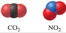 Of the two molecules shown in the figure, one would expect that CO<sub>2</sub> has a higher boiling point than NO<sub>2</sub> because CO<sub>2</sub> is linear and nonpolar.  
