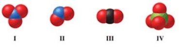 Which of the molecules in the figure are polar? (Assume that the bonds are all polar.)    A) I, II, and III B) I and II C) I, III, and IV D) II only E) II and IV