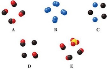Which image(s) in the figure represents a mixture of two elements?   A) image A B) image B C) image C D) image D E) images C and D