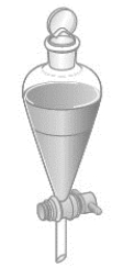 Consider the following image of a separatory funnel. Which of the following correctly describes the contents of the funnel?   A)  The two liquids are insoluble in each other. B)  The two liquids are miscible. C)  The mixture is homogeneous. D)  All of these are correct.